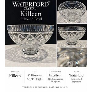 Waterford Killeen 8" Footed Crystal Glass Bowl - Excellent Condition - Signed